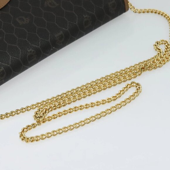 Christian Dior Honeycomb Canvas Chain Shoulder Bag PVC Black Gold Auth EC097 - Picture 13 of 15